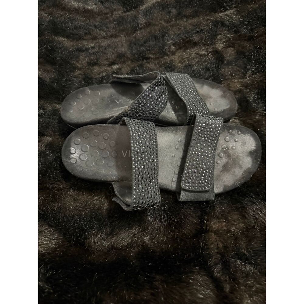 Vionic Samoa Sz 8 Silver Studded Double Strap Slide Ortho Sandals